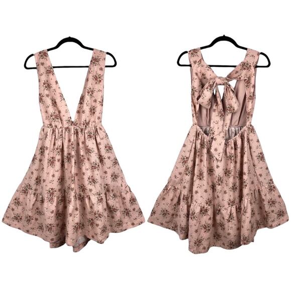 House of Harlow 1960 floral halter linen mini Dress Sz. Med Pink  Flirty Boho - Picture 2 of 9